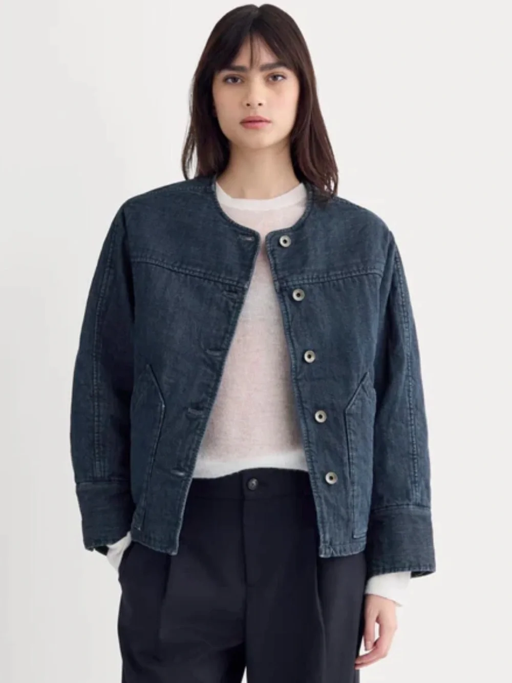 Everlane denim quilted barrel jacket boxy oversized size SM new